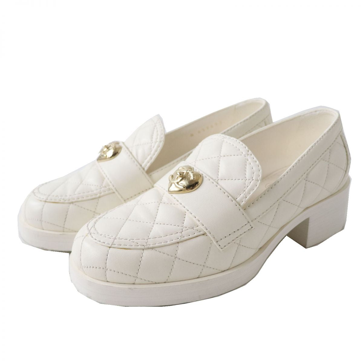 Chanel Lambskin Heart Turnlock Loafers White