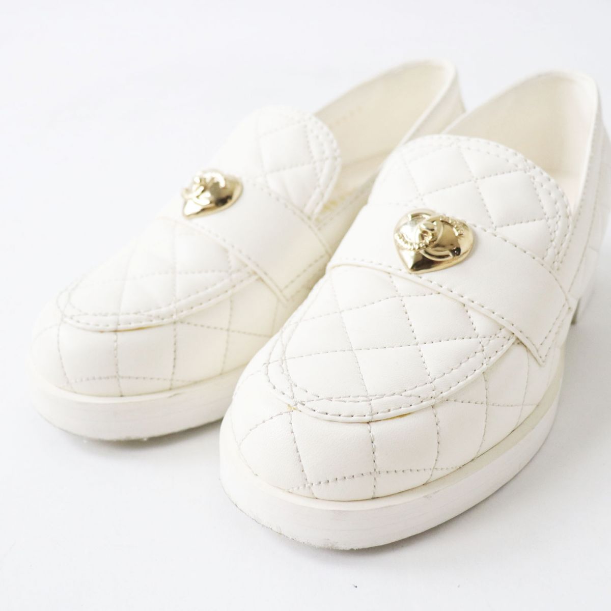 Chanel Lambskin Heart Turnlock Loafers White