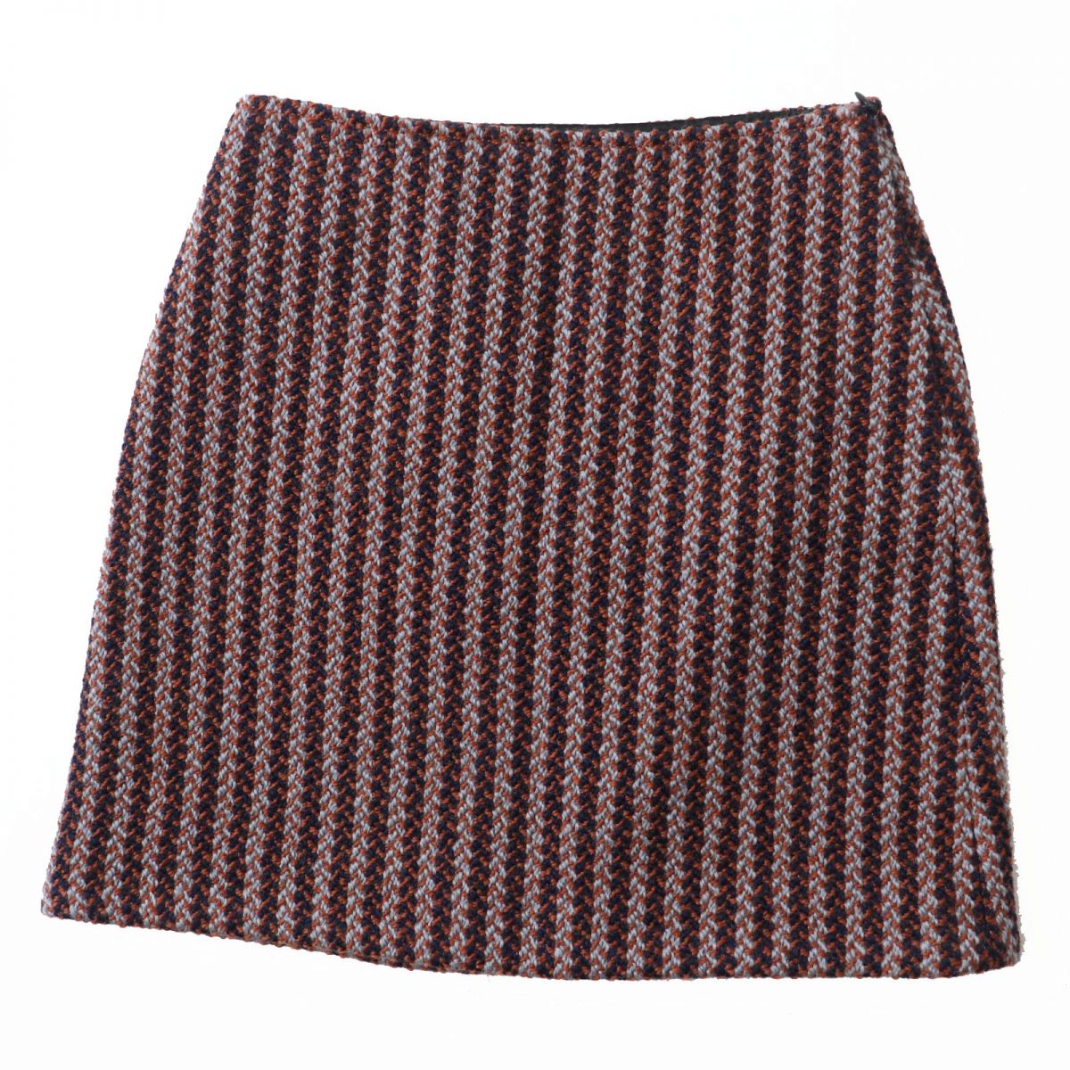 Hermes Wool Tweed Trapezoid Skirt Gray Brown Navy