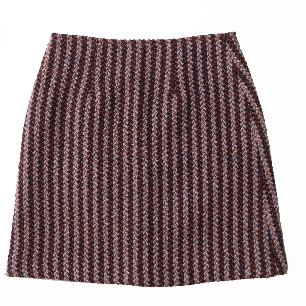 Hermes Wool Tweed Trapezoid Skirt Gray Brown Navy