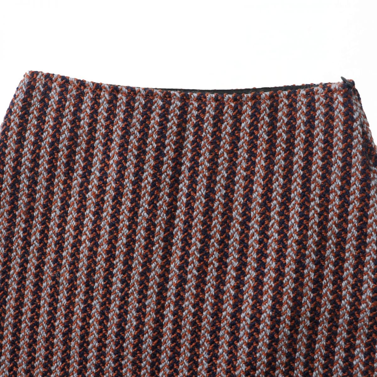 Hermes Wool Tweed Trapezoid Skirt Gray Brown Navy