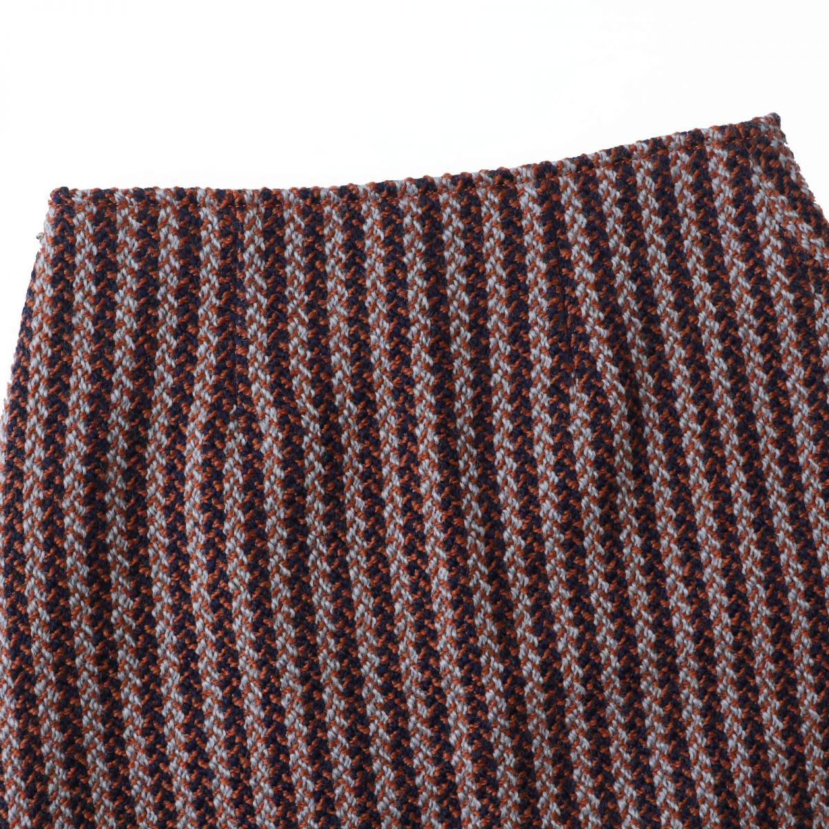 Hermes Wool Tweed Trapezoid Skirt Gray Brown Navy