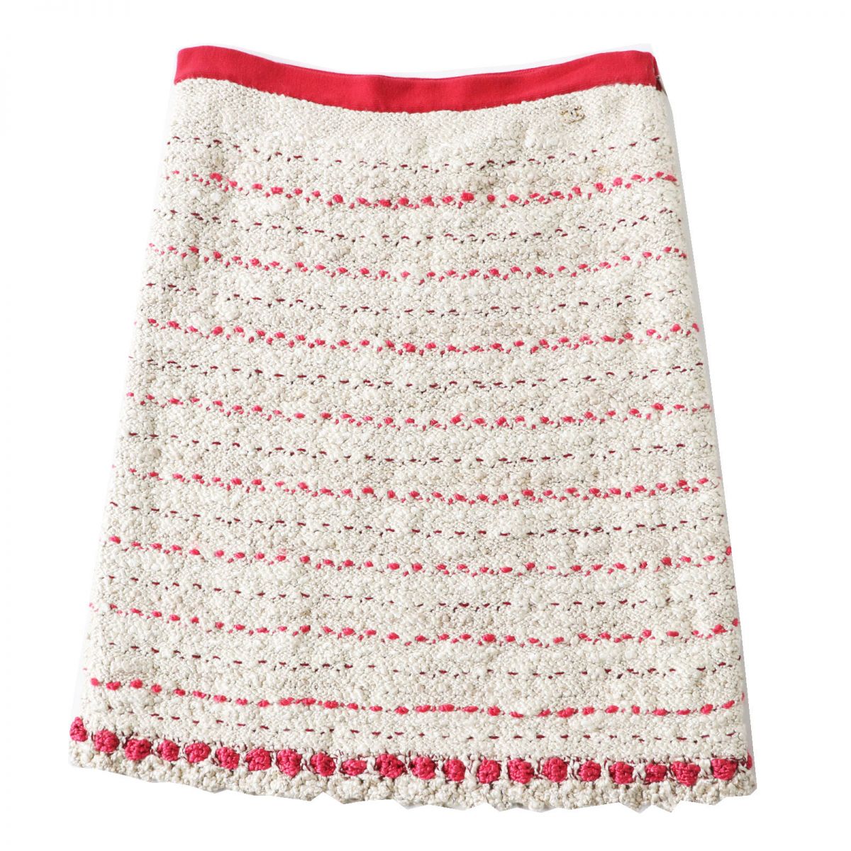 Chanel Silk Knit Skirt P28027 Beige Red 38