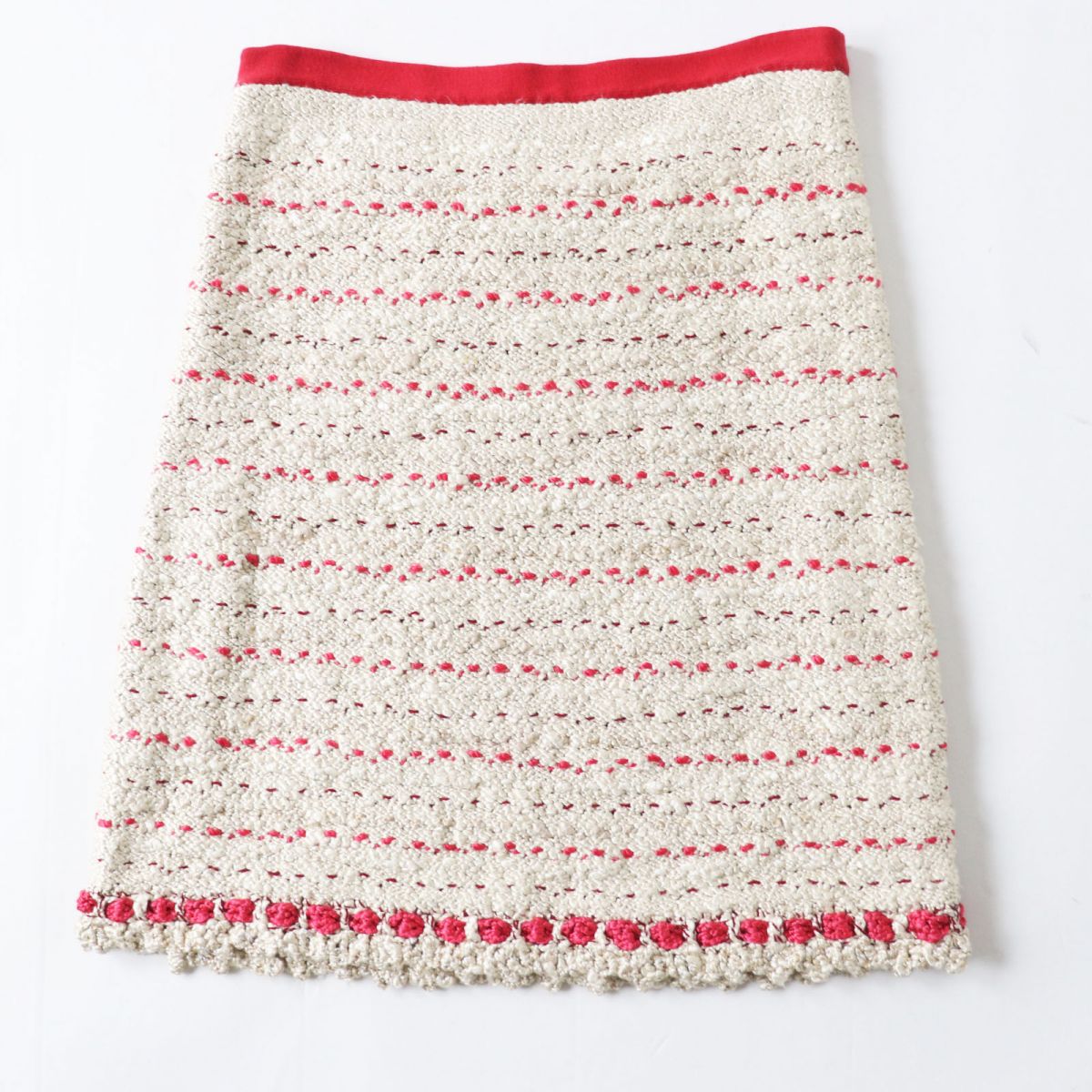 Chanel Silk Knit Skirt P28027 Beige Red 38