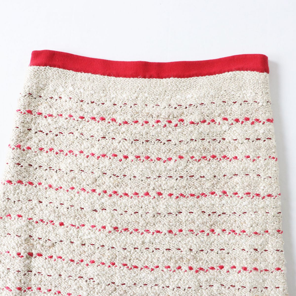 Chanel Silk Knit Skirt P28027 Beige Red 38