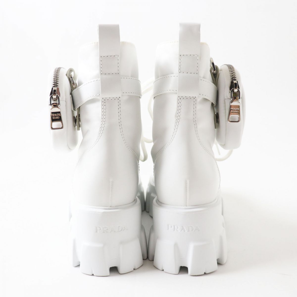 Prada Leather Nylon Platform Boots White