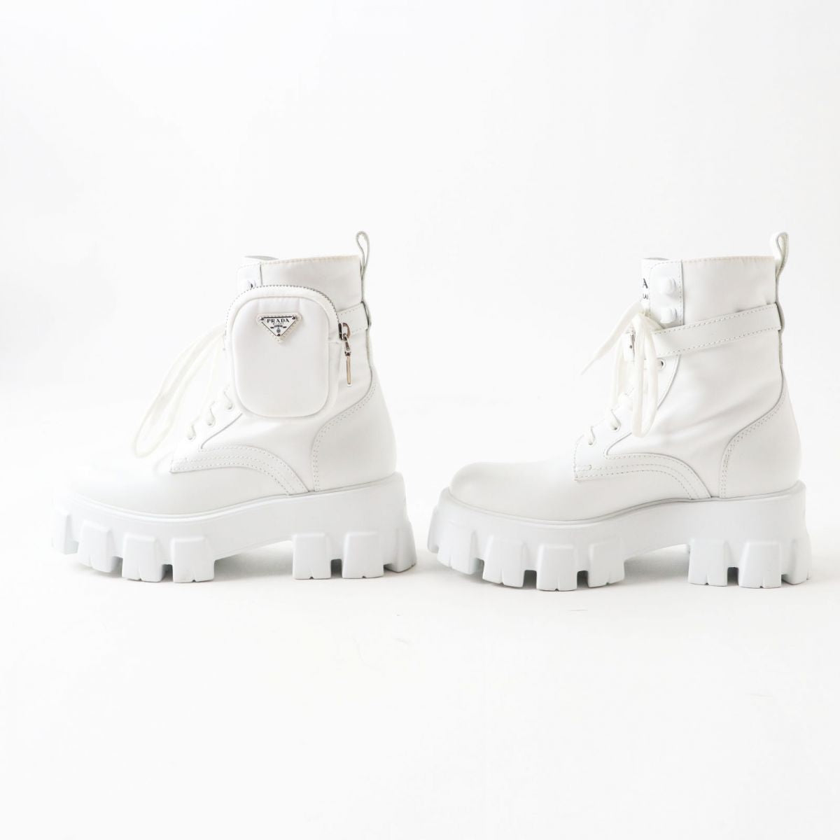 Prada Leather Nylon Platform Boots White