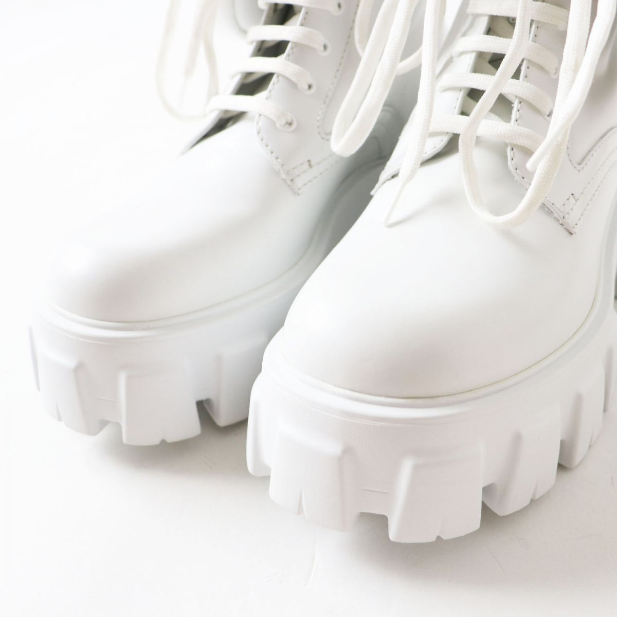 Prada Leather Nylon Platform Boots White