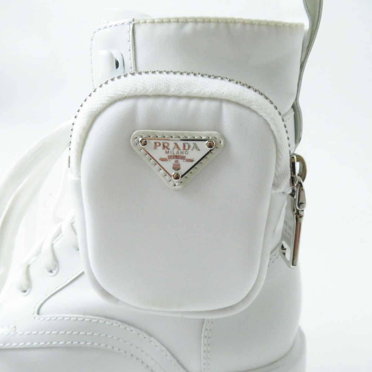 Prada Leather Nylon Platform Boots White