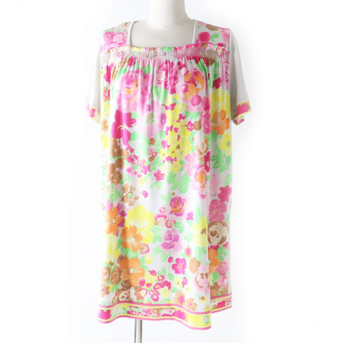 LEONARD Silk Knit Dress Multicolor Floral 40