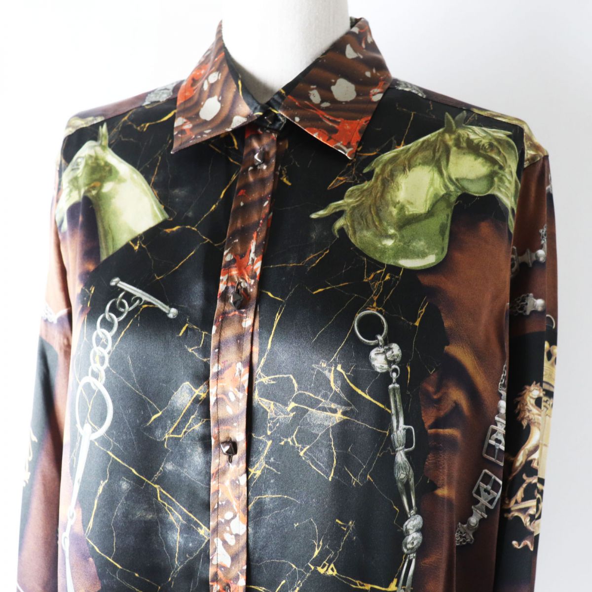 Hermes Silk Equestrian Shirt Blouse Size 42