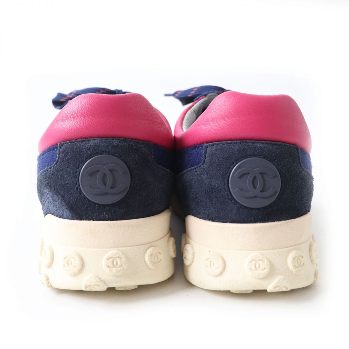 Chanel COCO Mark Nylon Suede Sneakers Navy Pink 38