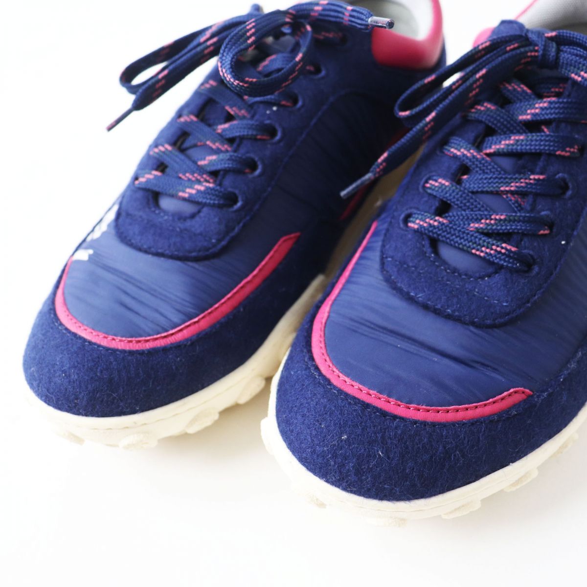 Chanel COCO Mark Nylon Suede Sneakers Navy Pink 38