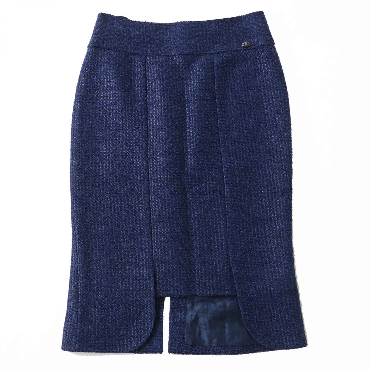 Chanel Tweed Tight Skirt Blue Black 34