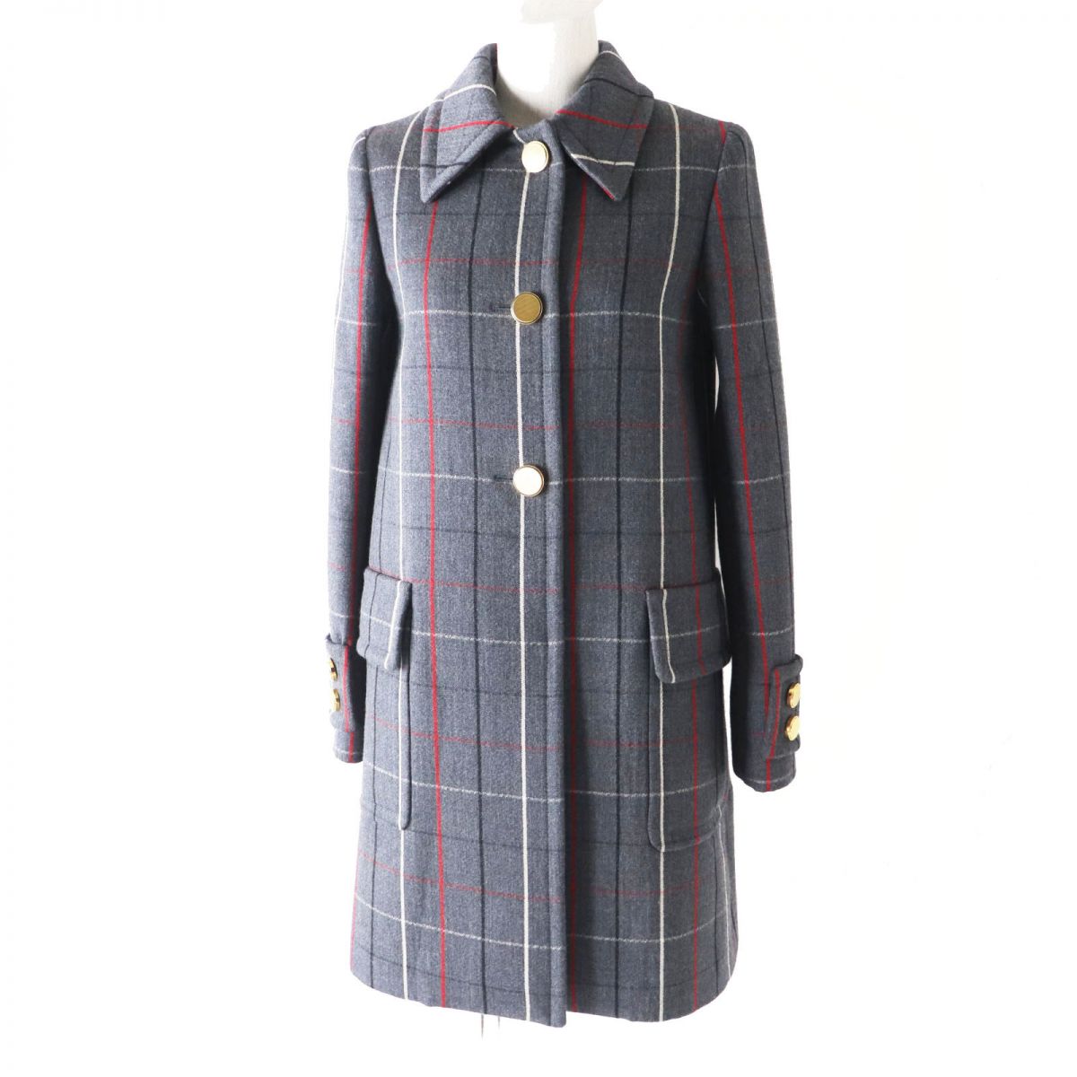 Miu Miu Women's Wool Coat Gold Buttons Check