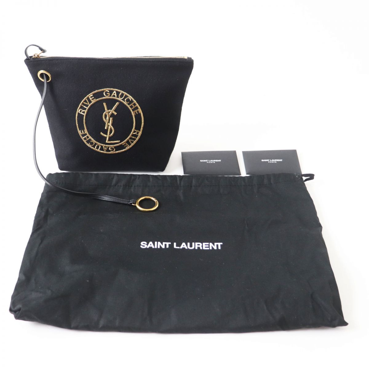 Saint Laurent Wool Leather Pouch Black Gold