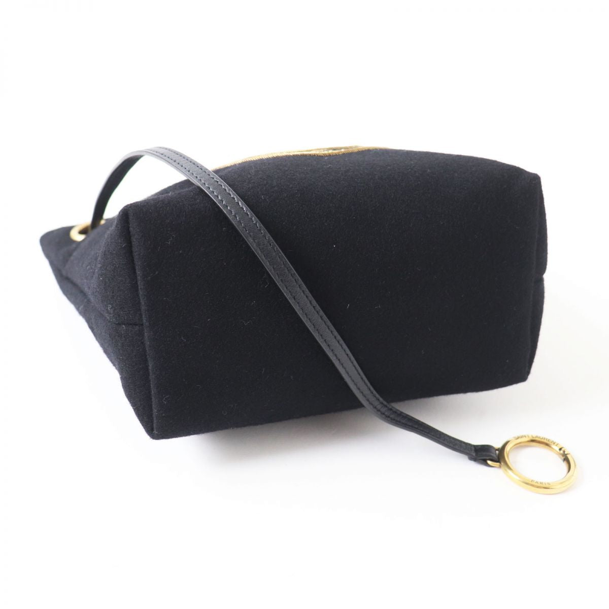 Saint Laurent Wool Leather Pouch Black Gold