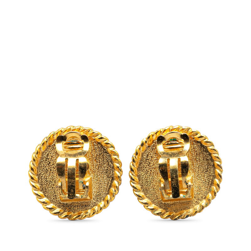 Chanel Vintage Coco Mark Round Earrings Gold Black