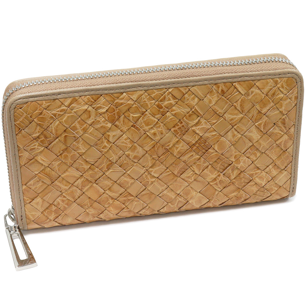 Crocodile Round Zipper Long Wallet Beige in Pristine Condition