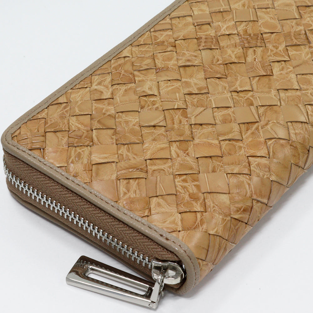 Crocodile Round Zipper Long Wallet Beige in Pristine Condition