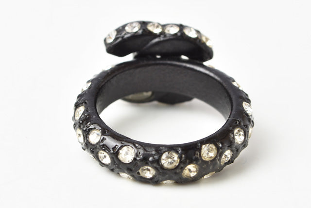 Chanel Coco Mark Rhinestone Black Ring Size 12 in Great Condition