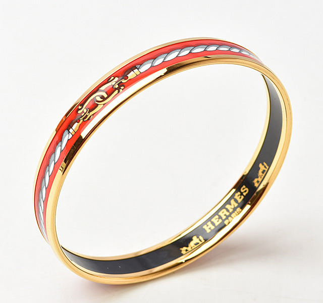 Hermes Enamel Bangle/Bracelet Rouge/White