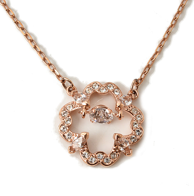 Swarovski Rose Gold Tone Crystal Necklace/Pendant, Flower Motif, Sparkling Dance