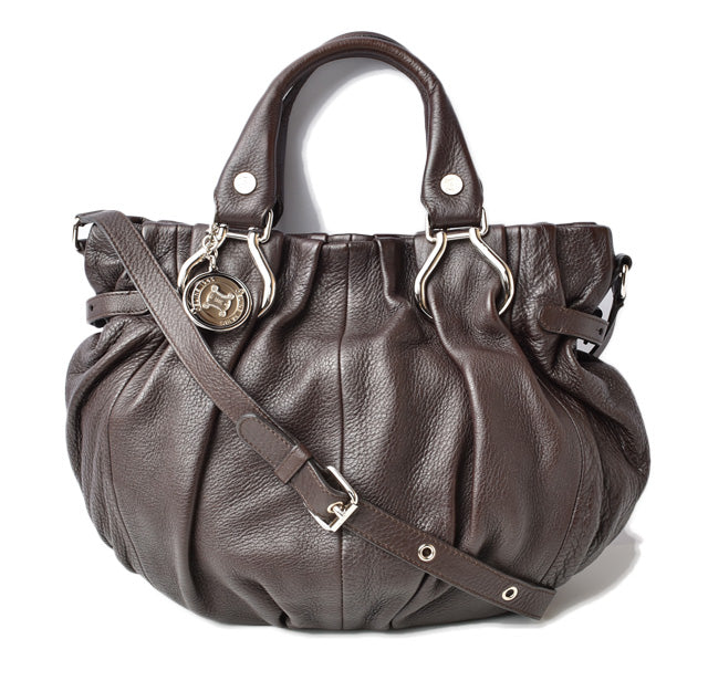 Celine 2way Handbag/Shoulder Bag, Triomphe Motif, Dark Brown Leather in Excellent Condition