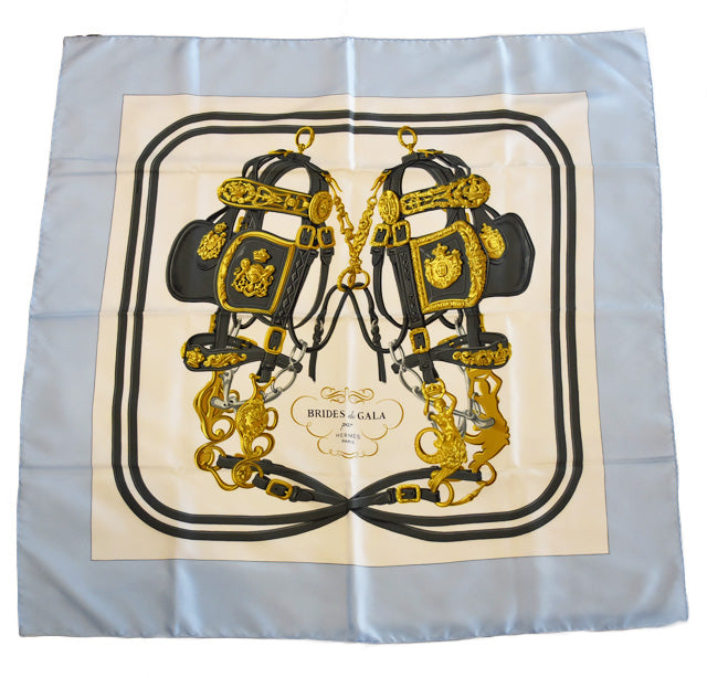 Hermes Silk Scarf Baby Blue/White in Great Condition