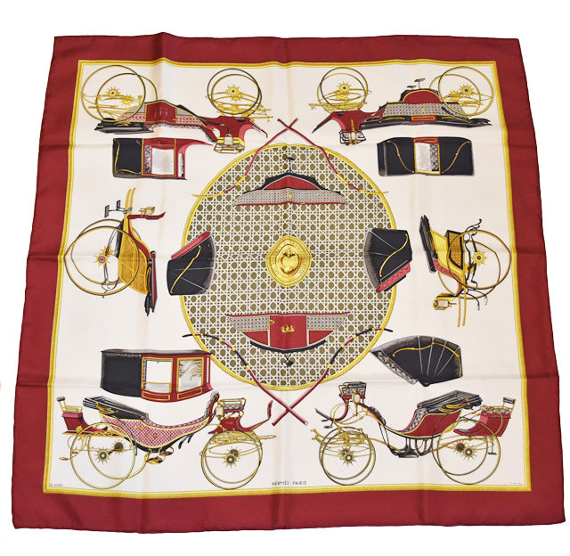 Hermes 100% Silk Scarf 88x88cm Burgundy/White in Pristine Condition