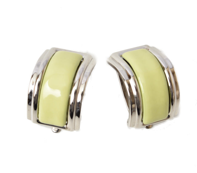 Hermes Enamel Earrings Light Green/Silver