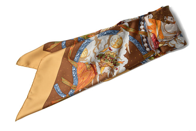 Hermes Silk Scarf CAVALIERS DES NUAGES Brown