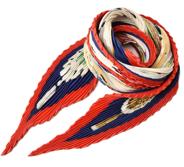 Hermes Silk Scarf Pleated Red Multi in Excellent Condition