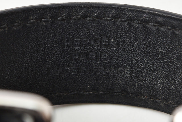 Hermes Leather Night Bangle Bracelet S Black/Silver in Great Condition