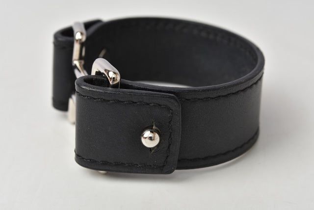 Hermes Leather Night Bangle Bracelet S Black/Silver in Great Condition