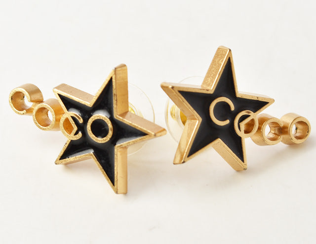 Chanel Earrings COCO/Star Black/Gold GP/Metal Clip-On in Great Condition