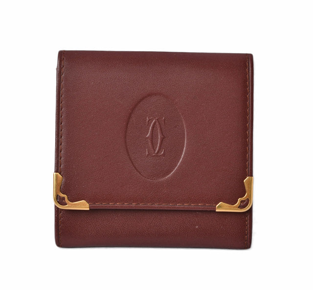 Cartier Leather Coin Case Square Bordeaux in Excellent Condition