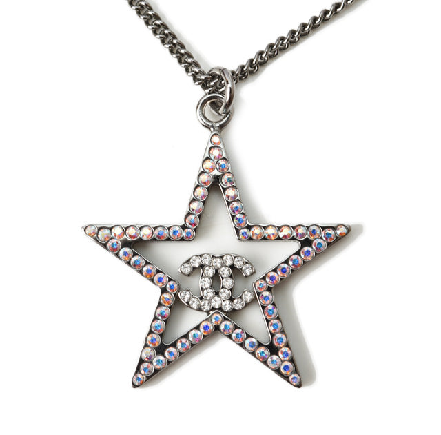 Chanel Star Motif CC Necklace/Pendant Chrome Silver Rhinestones in Excellent Condition