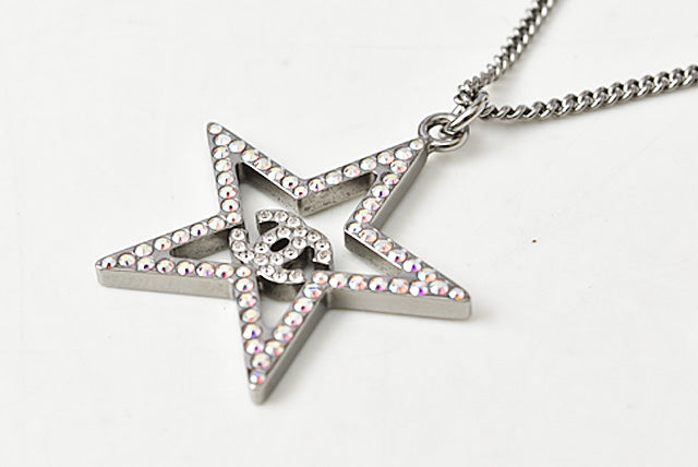 Chanel Star Motif CC Necklace/Pendant Chrome Silver Rhinestones in Excellent Condition