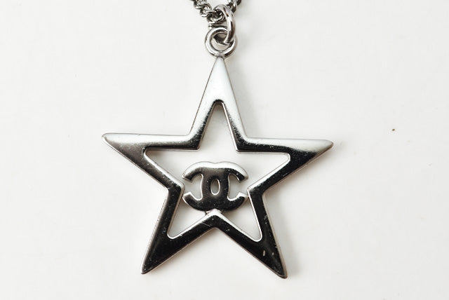 Chanel Star Motif CC Necklace/Pendant Chrome Silver Rhinestones in Excellent Condition