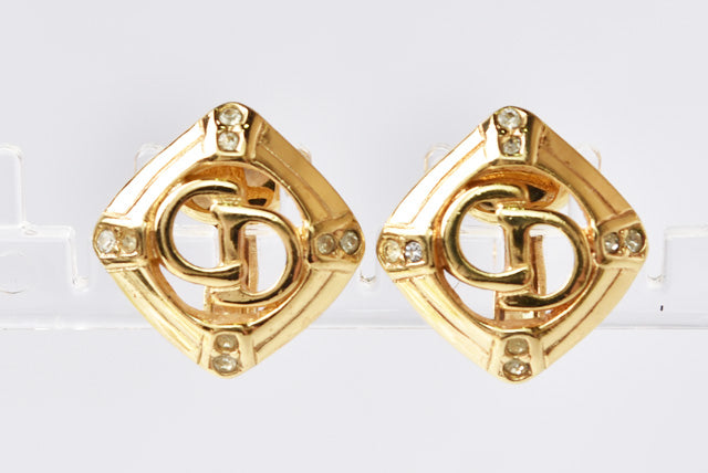 Christian Dior Vintage Gold Earrings with Zircon in Great Condition