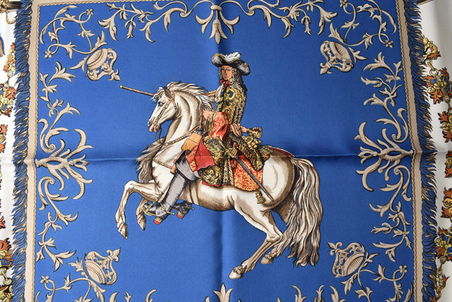 Hermes Silk Scarf LVDOVICVS MAGNVS Blue