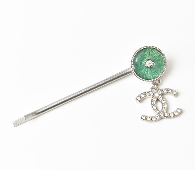 Chanel Hairpin Rhinestone Green/Silver