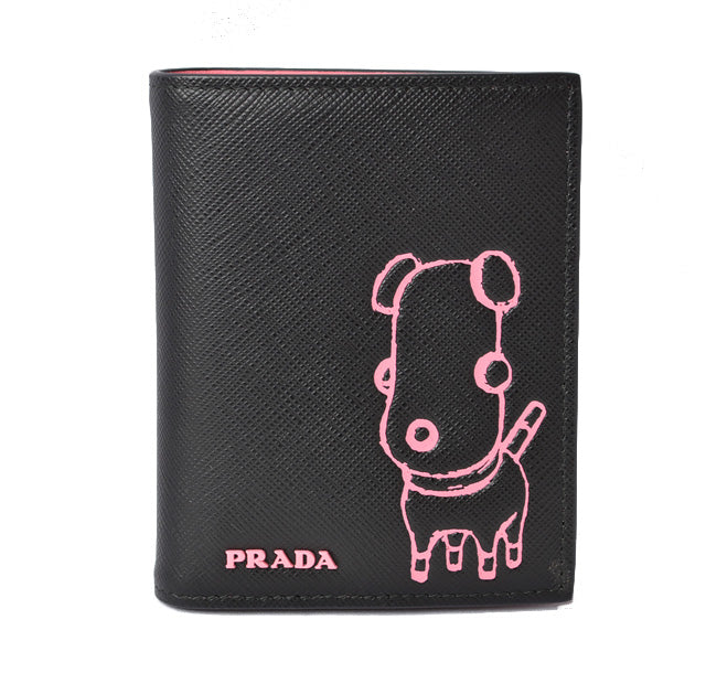 Prada Leather Wallet 1MV204 Dog Motif in Pristine Condition