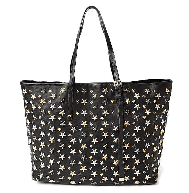 Jimmy Choo Leather Tote Bag SASHA M Star Studs Black