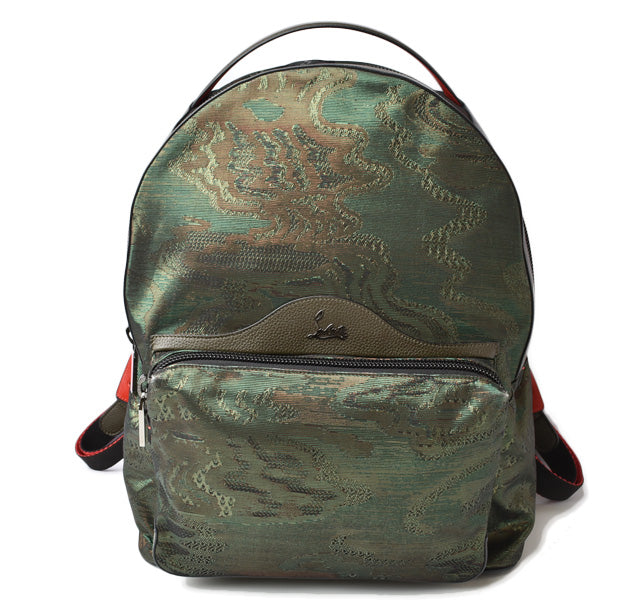 Christian Louboutin Jacquard Backpack Army Green in Pristine Condition