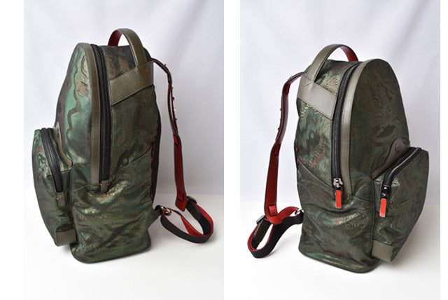 Christian Louboutin Jacquard Backpack Army Green in Pristine Condition