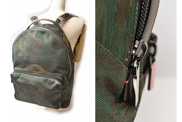 Christian Louboutin Jacquard Backpack Army Green in Pristine Condition