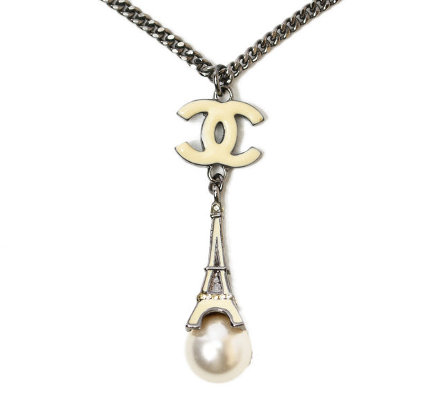 Chanel Necklace/Pendant with Eiffel Tower and Pearl Motif