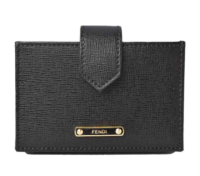 Fendi Leather Card Case Black/Gold in Pristine Condition